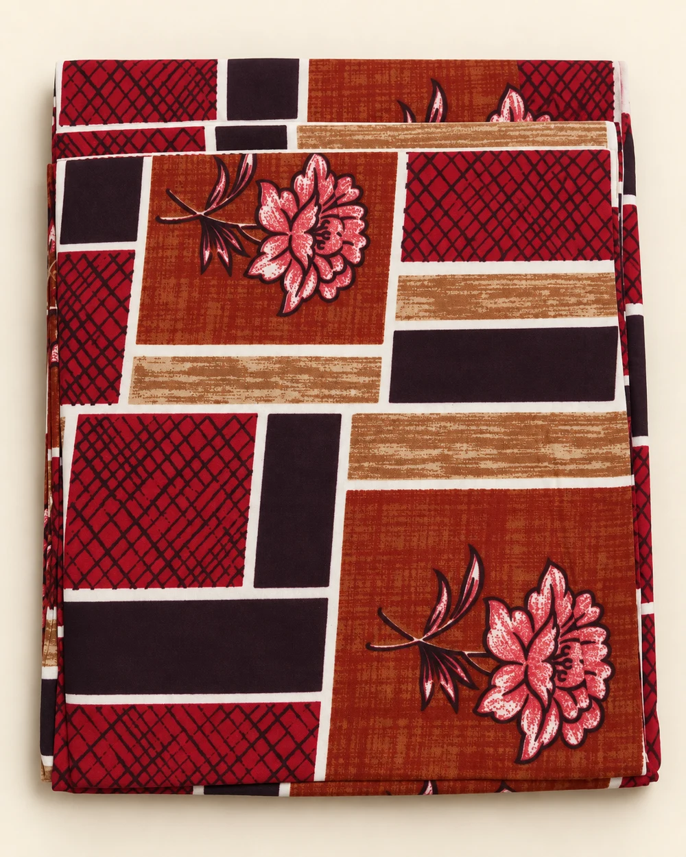 Rust Mosaic printed bedsheet, folded to show its design