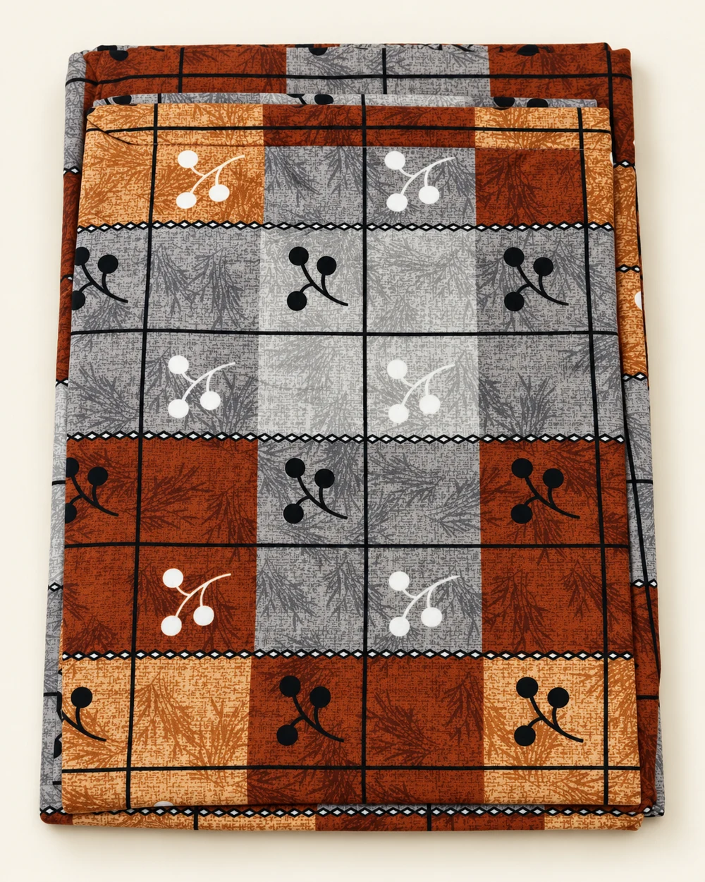 Autumn Check printed bedsheet, folded to show its design