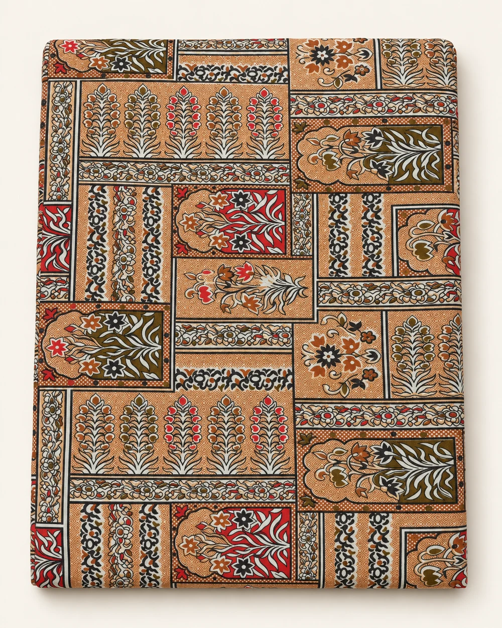 Jaipur Tapestry printed bedsheet, folded to show its design
