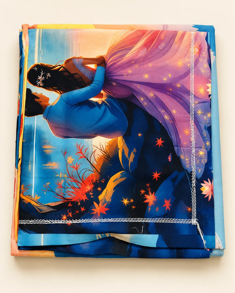 Evening Story printed bedsheet, folded to show its design