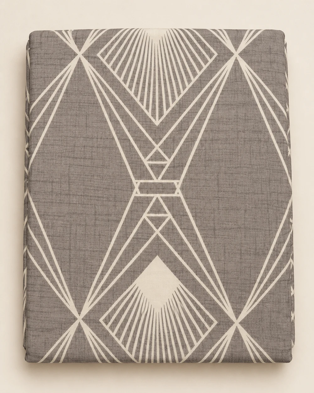 Stone Geometry printed bedsheet, folded to show its design